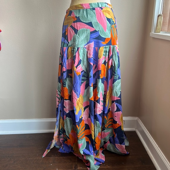 ABEL THE LABEL Anthropologie FloralPrint LeonardLong Skirt Rayon New